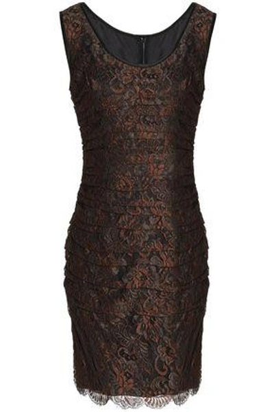 Shop Dolce & Gabbana Woman Ruched Corded Lace Dress Brown