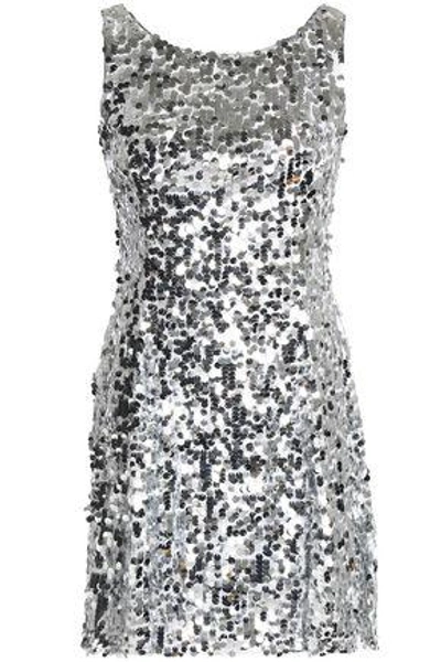 Shop Dolce & Gabbana Woman Fluted Sequined Tulle Mini Dress Silver