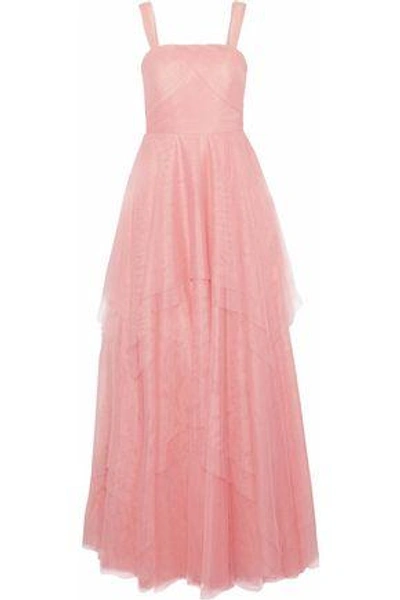 Shop Mikael Aghal Layered Pleated Tulle Gown In Baby Pink