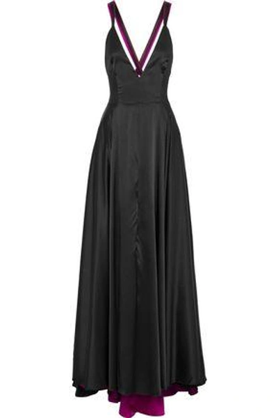Shop Milly Woman Monroe Silk-blend Satin Gown Black