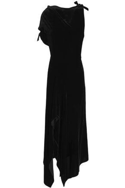 Shop Roland Mouret Woman Asymmetric Draped Velvet And Crepe Midi Dress Black