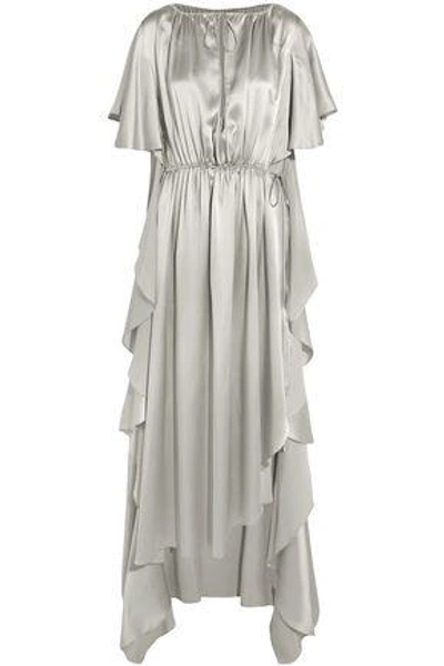 Shop Juan Carlos Obando Woman Asymmetric Ruffled Silk-satin Gown Light Gray