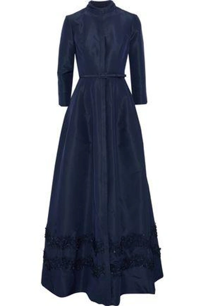 Shop Carolina Herrera Woman Embellished Silk-faille Gown Navy