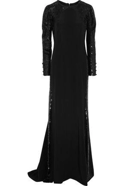 Shop Carolina Herrera Sequin-embellished Silk Gown In Black