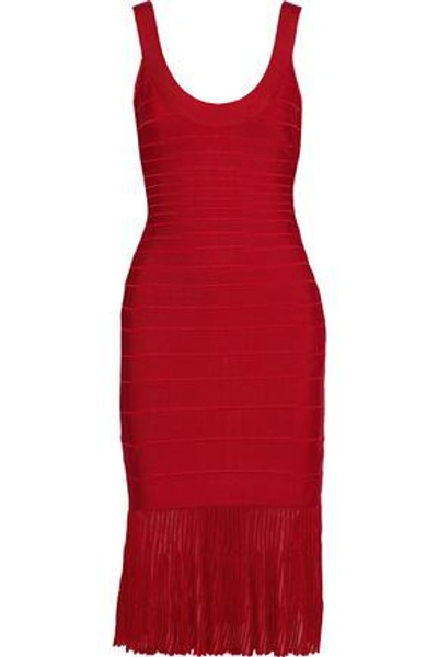 Shop Herve Leger Woman Llima Fluted Bandage Dress Red