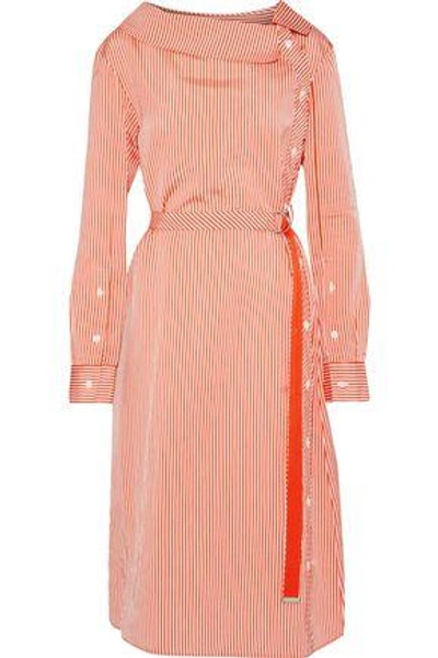 Shop Altuzarra Woman Albany Belted Striped Satin Midi Dress Orange