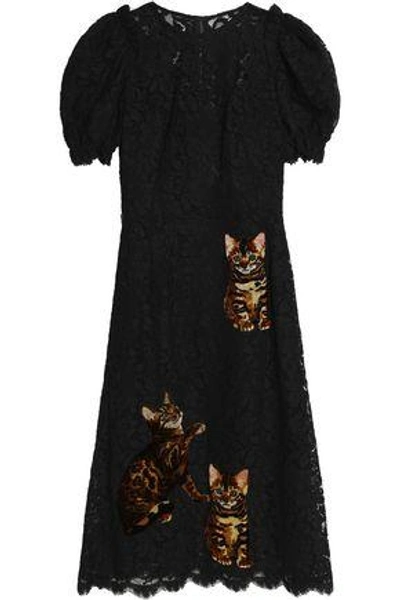 Shop Dolce & Gabbana Appliquéd Corded Lace Midi Dress In Black