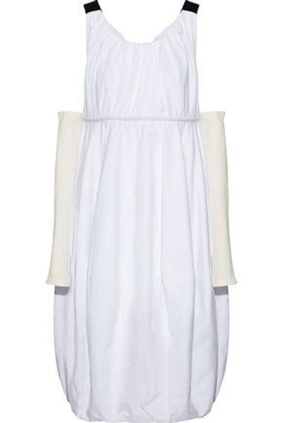 Shop Jw Anderson J.w.anderson Woman Jersey-paneled Gathered Cotton-poplin Midi Dress White