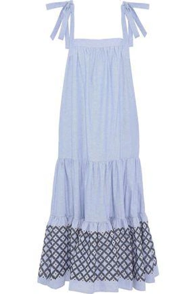 Shop Rebecca Minkoff Woman Lucy Embroidered Cotton Oxford Midi Dress Blue