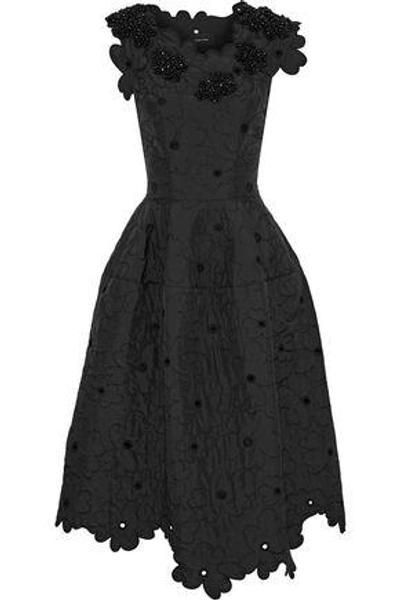 Shop Simone Rocha Woman Embellished Shell Midi Dress Black
