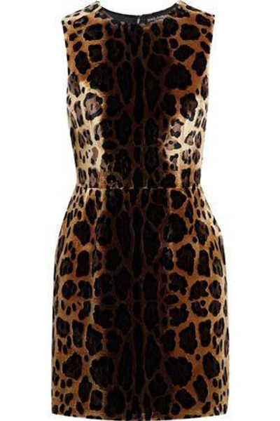 Shop Dolce & Gabbana Woman Leopard-print Silk-blend Velvet Jacquard Mini Dress Animal Print