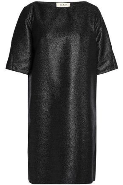 Shop Marni Metallic Wool-blend Crepe Mini Dress In Black