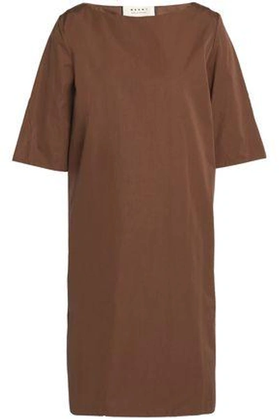 Shop Marni Woman Pleated Cotton-poplin Dress Brown