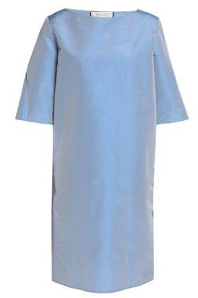 Shop Marni Woman Pleated Textured-taffeta Dress Light Blue