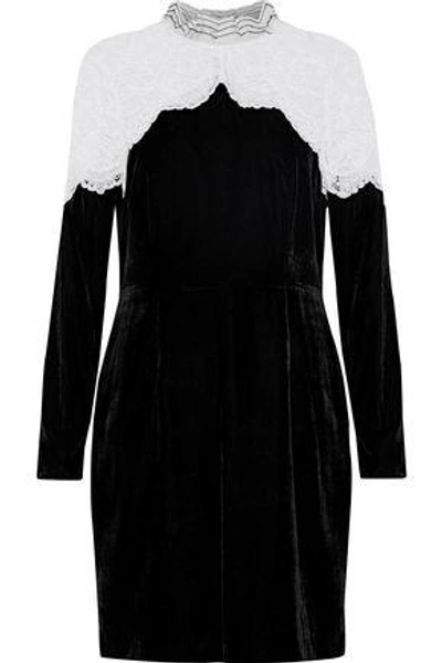 Shop Sandro Woman Junie Lace-paneled Velvet Mini Dress Black