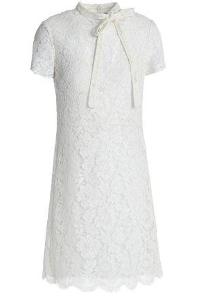 Shop Valentino Woman Pussy-bow Cotton-blend Corded Lace Mini Dress Ivory