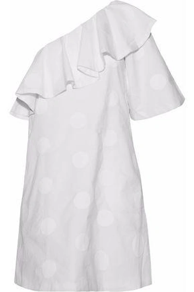 Shop Paper London Woman Chichi One-shoulder Embroidered Cotton-poplin Mini Dress White