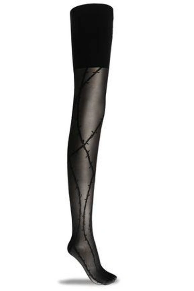 Shop Alexander Wang Woman Embroidered Stretch Tights Black