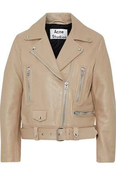 Shop Acne Studios Woman Leather Biker Jacket Beige