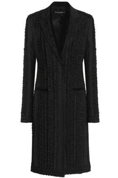 Shop Dolce & Gabbana Woman Velvet-trimmed Embroidered Wool-blend Coat Black