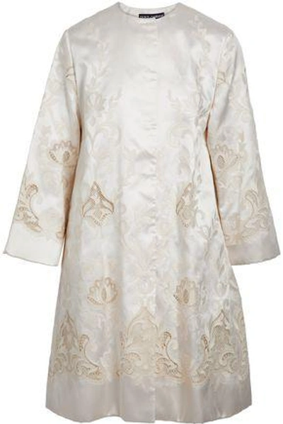 Shop Dolce & Gabbana Woman Embroidered Silk-blend Satin-twill Coat Ivory