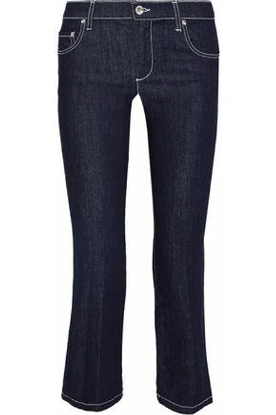Shop Red Valentino Woman Cropped Mid-rise Bootcut Jeans Dark Denim