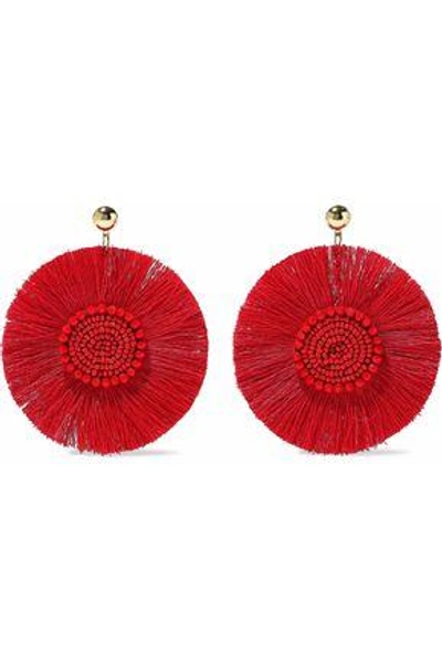 Shop Kenneth Jay Lane Woman Gold-tone, Fringe And Bead Earrings Red
