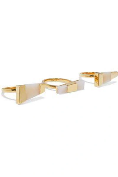 Shop Noir Jewelry Woman Radiancy Set Of Three 14-karat Gold-plated Resin Rings Gold