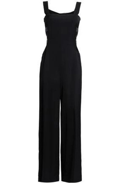 Shop Amanda Wakeley Focus Tulle And Satin-trimmed Cady Jumpsuit In Black