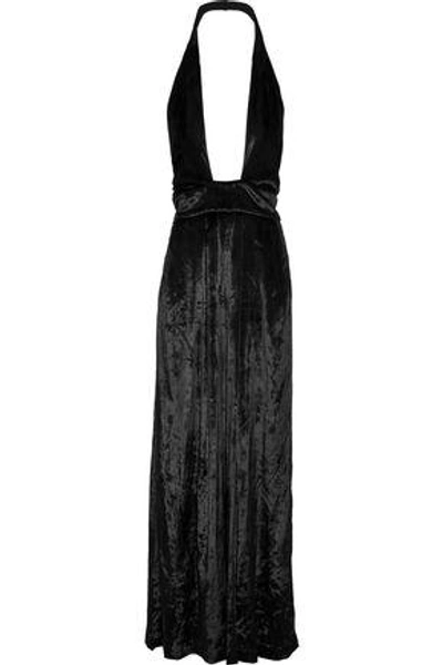 Shop Milly Crushed-velvet Halterneck Jumpsuit In Black