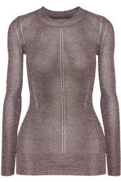 Shop Christopher Kane Woman Dna Metallic Pointelle-knit Sweater Lavender