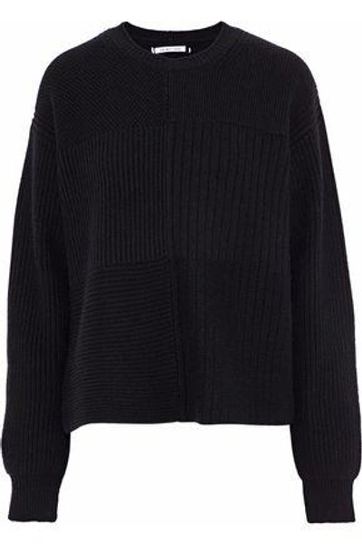 Shop Helmut Lang Woman Ribbed And Bouclé-knit Wool, Yak And Cashmere-blend Sweater Black