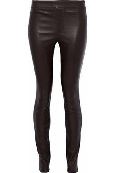 Shop Helmut Lang Woman Stretch-leather Leggings Dark Brown