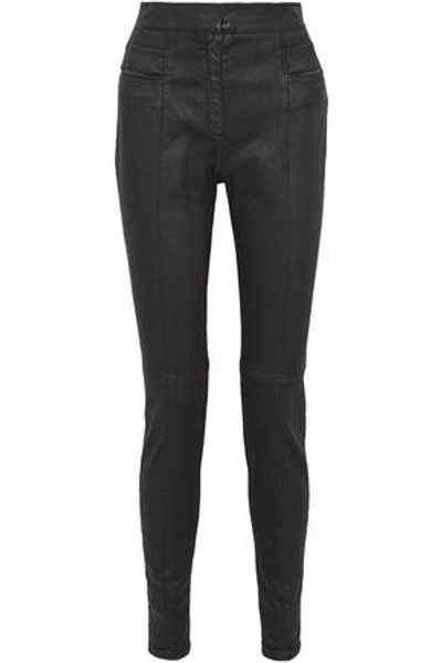 Shop Balmain Coated Cotton-blend Twill Skinny Pants In Charcoal