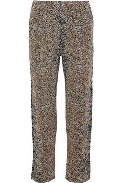 Shop Giorgio Armani Woman Cropped Metallic Bouclé-knit Straight-leg Pants Sand