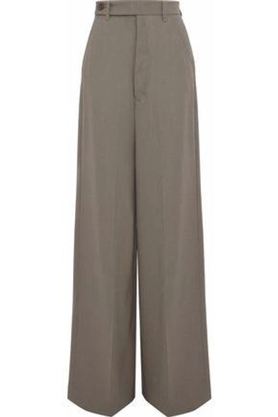 Shop Rick Owens Woman Wool Wide-leg Pants Dark Gray