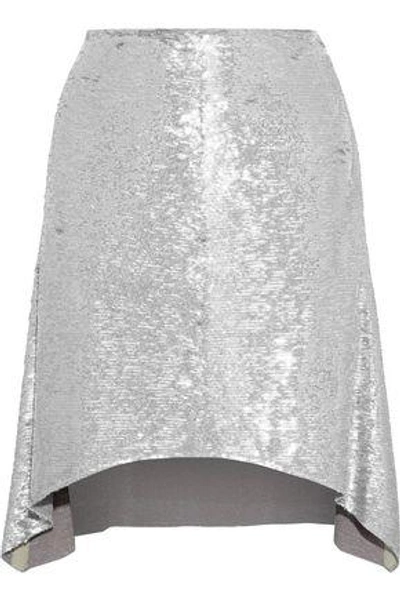 Shop Iro Woman Wadlow Leather-trimmed Sequined Woven Skirt Silver