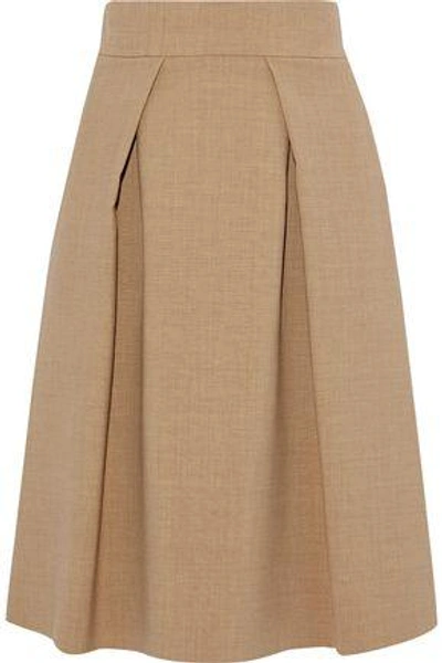 Shop Carolina Herrera Woman Pleated Wool-blend Skirt Camel