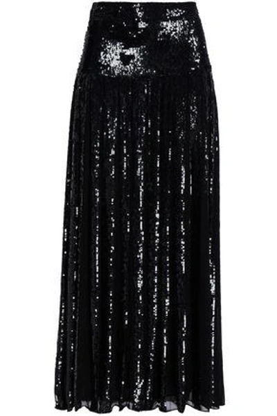 Shop Temperley London Woman Sequin-embellished Organza Maxi Skirt Black