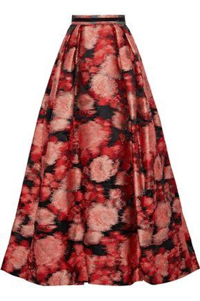 Shop Carolina Herrera Pleated Jacquard Maxi Skirt In Papaya