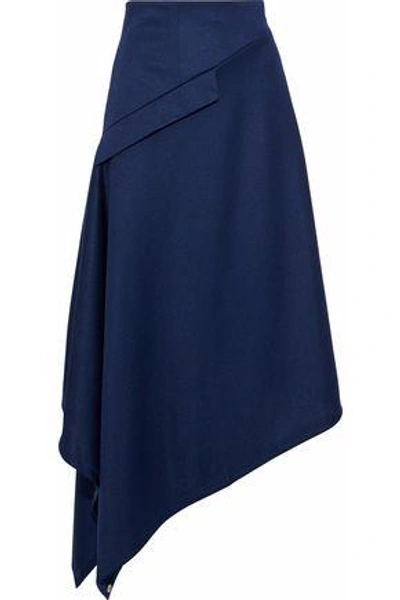 Shop Jw Anderson J.w.anderson Woman Asymmetric Knitted Midi Skirt Navy