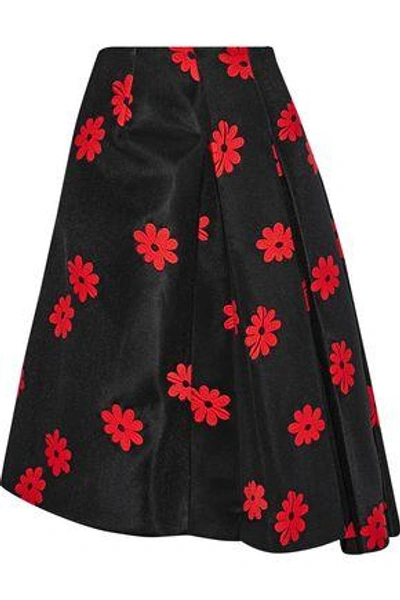 Shop Simone Rocha Woman Asymmetric Pleated Embroidered Neoprene Skirt Black