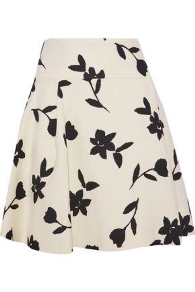 Shop Carolina Herrera Woman Pleated Intarsia Wool-twill Mini Skirt Cream