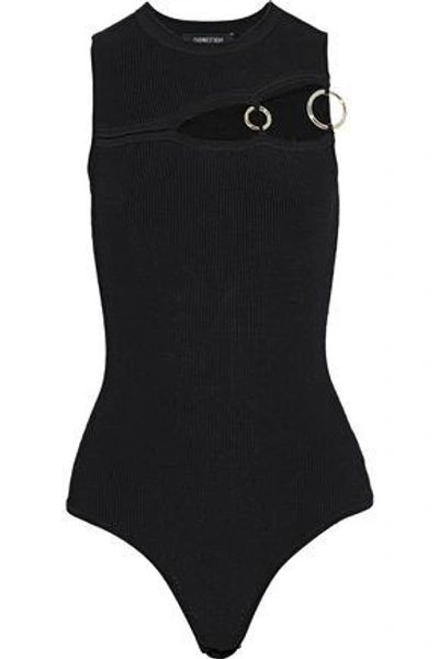 Shop Cushnie Et Ochs Cushnie Woman Ring-embellished Cutout Ribbed-knit Bodysuit Black