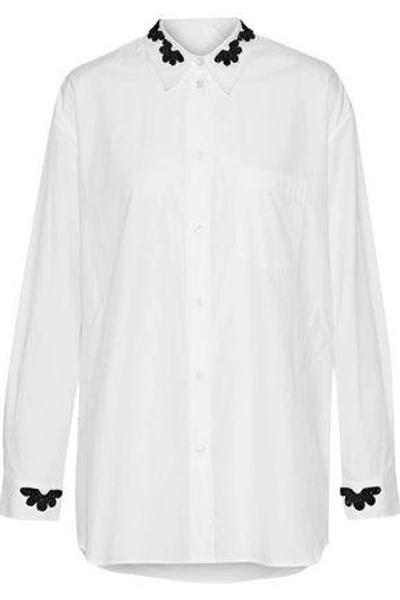 Shop Simone Rocha Woman Embellished Cotton Shirt White