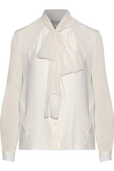 Shop Carolina Herrera Pussy-bow Silk-georgette Blouse In Ivory