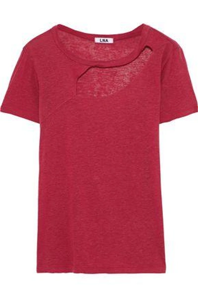 Shop Lna Woman Reprise Cutout Slub Jersey T-shirt Crimson