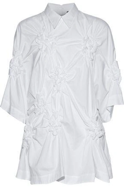 Shop Simone Rocha Woman Ruched Cotton-poplin Shirt White
