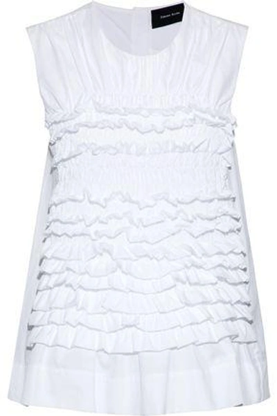 Shop Simone Rocha Woman Ruffled Cotton-poplin Top White