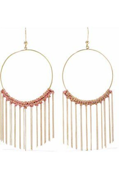 Shop Carolina Bucci Woman Fringed 18-karat Gold And Silk Hoop Earrings Gold